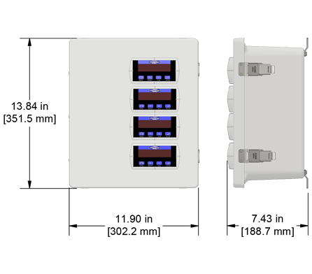 A drawing showing the dimensions of a CTC PXD100 Series industrial enclosure.
